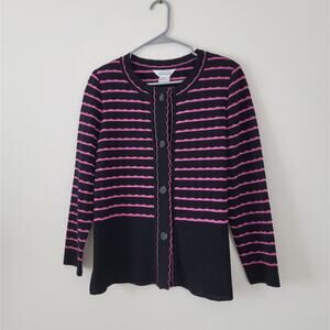 Exclusively Misook Scalloped Button Front Cardigan Sweater small